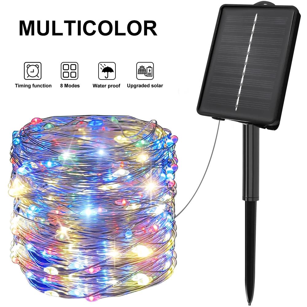 

LED Outdoor Solar Lamp String Lights timing 200/300 LEDs Fairy Holiday Christmas Party Garland Solar Garden Waterproof 7M 50LED