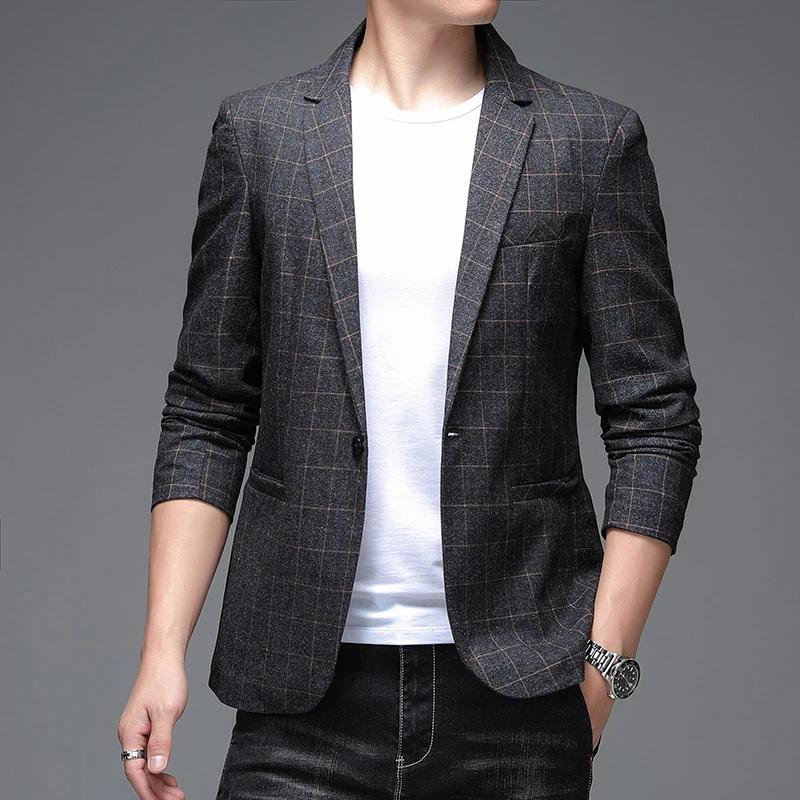 

High End Brand Boutique Fashion Plaid Men s Casual Business Suit Blazers Groom Wedding Dress Men s Classic Checked Suits Jacket 4XL чорний
