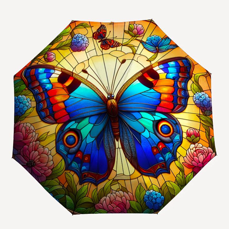 

1PC Butterfly Stained Art Automatic Open/close Umbrella with 8-Rib Structure for Women/Men, All-Season Use - Fashion Lovers yy250919008