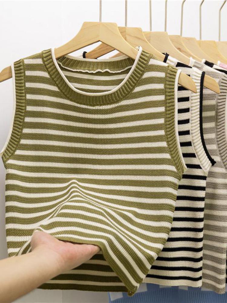 New 2026 Basic Bottoming Striped Chain Elasticity Vests Women Tank & Camis Summer Wild Crop Short Tops
