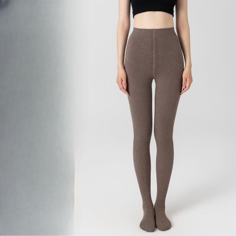 Plus Size Women's Gray Base Layer Pantyhose & Black Compression Slimming Leggings Fleece Lined Thickened Non-Slip Drop-Free Outer Wear for All Seasons