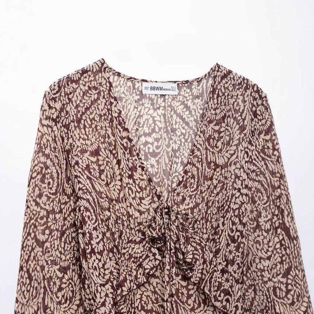 2025 Spring Women's European & American Style Layered Print Midi Dress