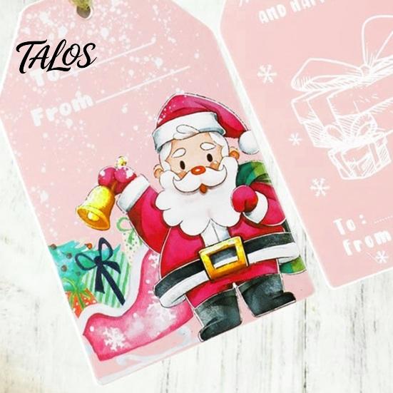 Decorative Paper Tags 60 Pcs Christmas Gift Tags, Pink Santa Snowman Hanging Labels Holiday Present Accessories with Hemp Rope for Winter Party