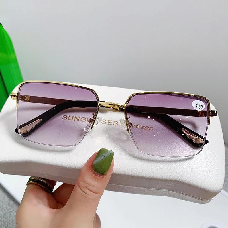 

-1.0 ~ -4.0 Очки для близорукости Очки с полуободковой оправой из стекла, блокирующие синий свет, Женские солнцезащитные очки, Готовые компьютерные очки -3.0 золотой