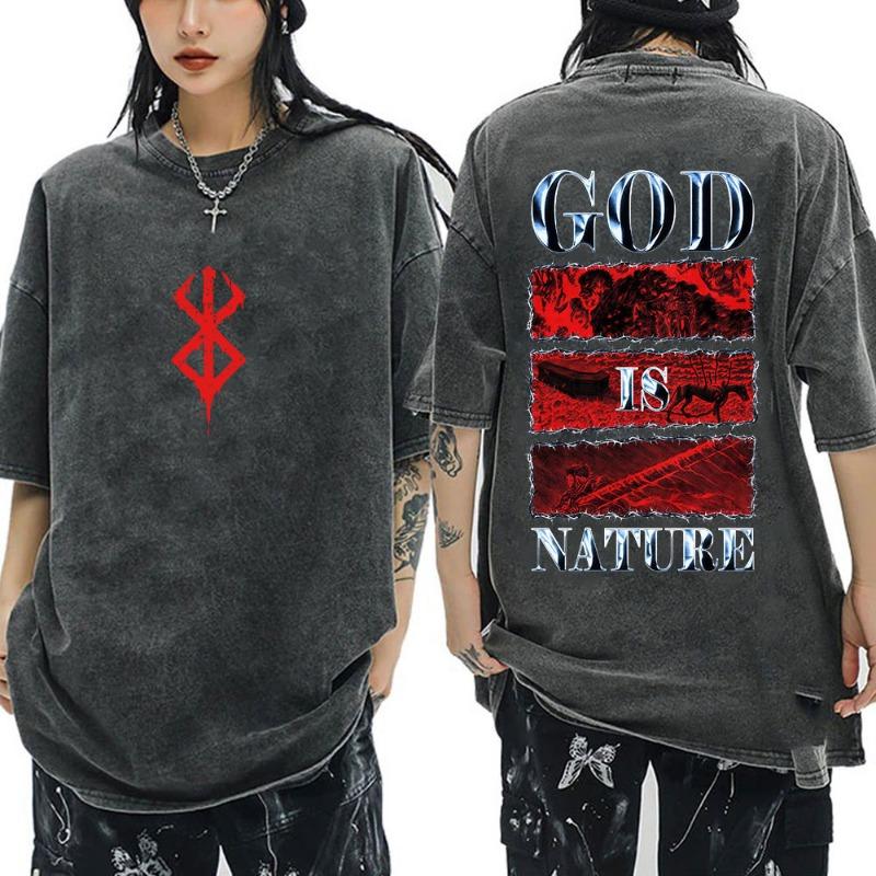 Anime Berserk Guts Vintage Washed T Shirt Manga Gatsu Griffith Zodd T-shirts Women Clothing Cotton Casual Oversized T-Shirt