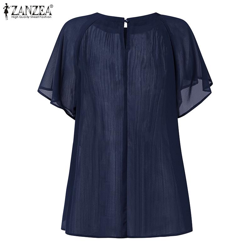ZANZEA Women Casual Round Neck Solid Color Summer Short Sleeve Blouse