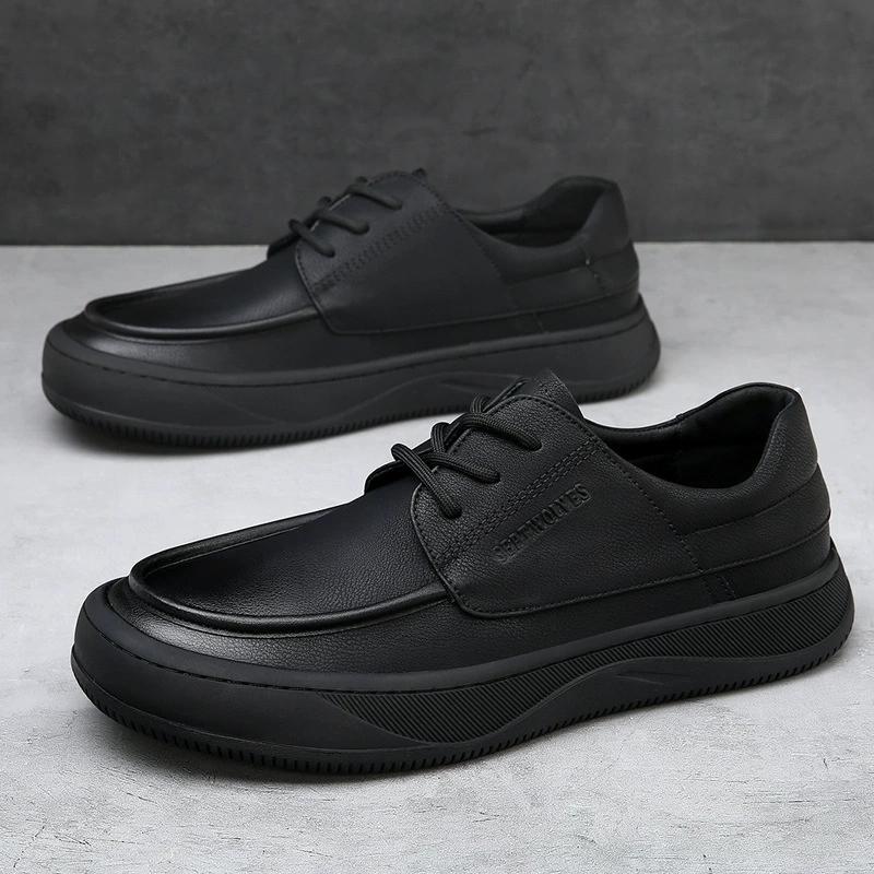 

New Leather Loose Fitting Casual Shoes Comfortable Soft Bottom Oxford Shoes High Quality Genuine Leather Outdoor Sneakers 38 чёрный