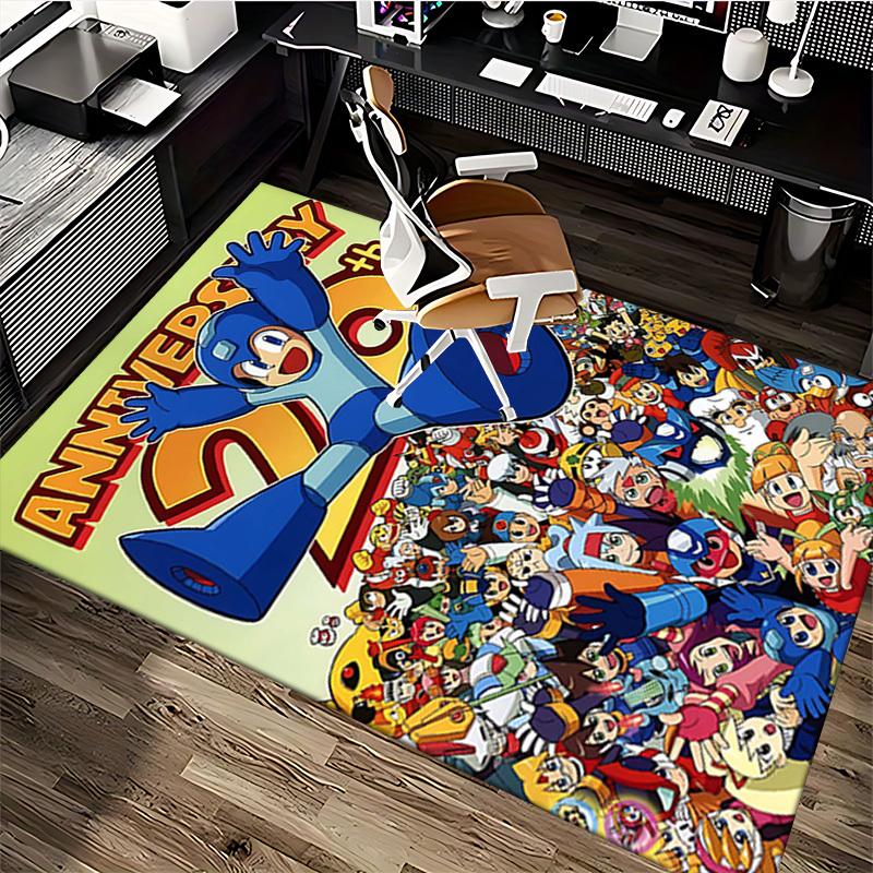 1pc Mega Man Anniversary 30th Chair Mat - Anime Cartoon Design, Non-Slip Carpet for Office, Home Decor, Living Room, Bedroom, Game Room - Perfect Gift