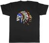 Native Totenkopf Herren T-Shirt Indianische Feder Retro Stamm Unisex Tee Geschenk