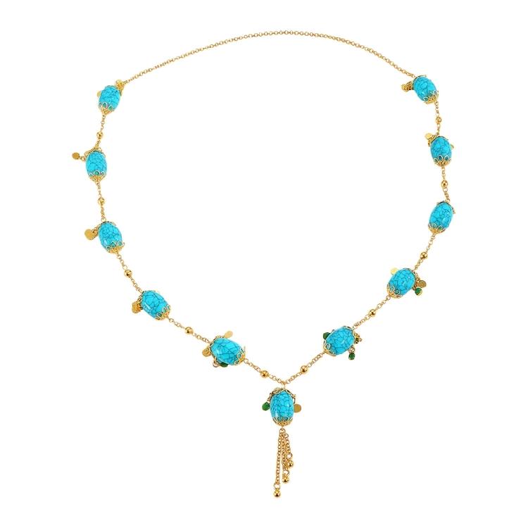 Универсальное богемное длинное ожерелье с цветами и кисточками, овальный бирюзовый камень, этнический ювелирный аксессуар 1