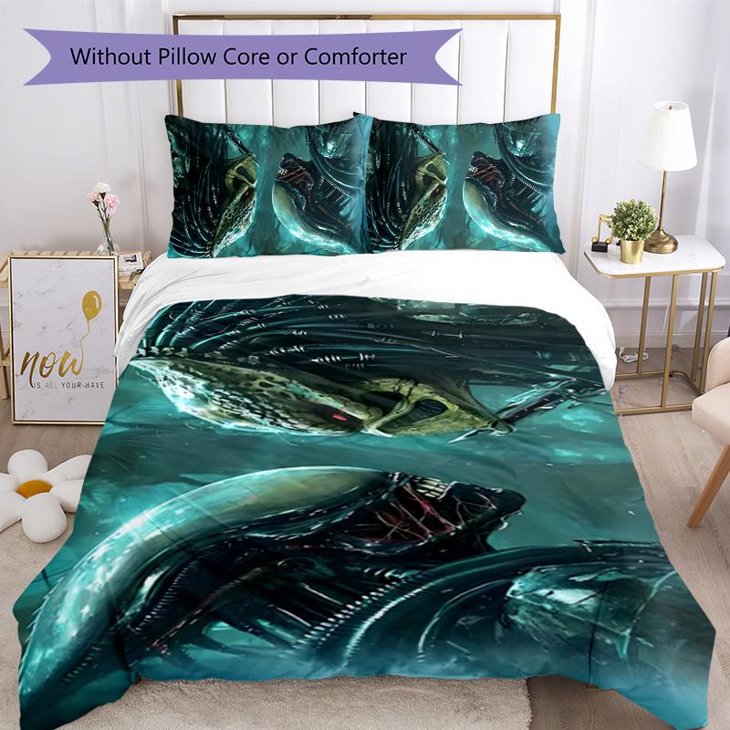 Alien 3pcs Bedding Set Duvet Cover Closure Includes 1 Duvet Cover & 2 Pillowcases for All Seasons Bedroom Home Dorm Decor