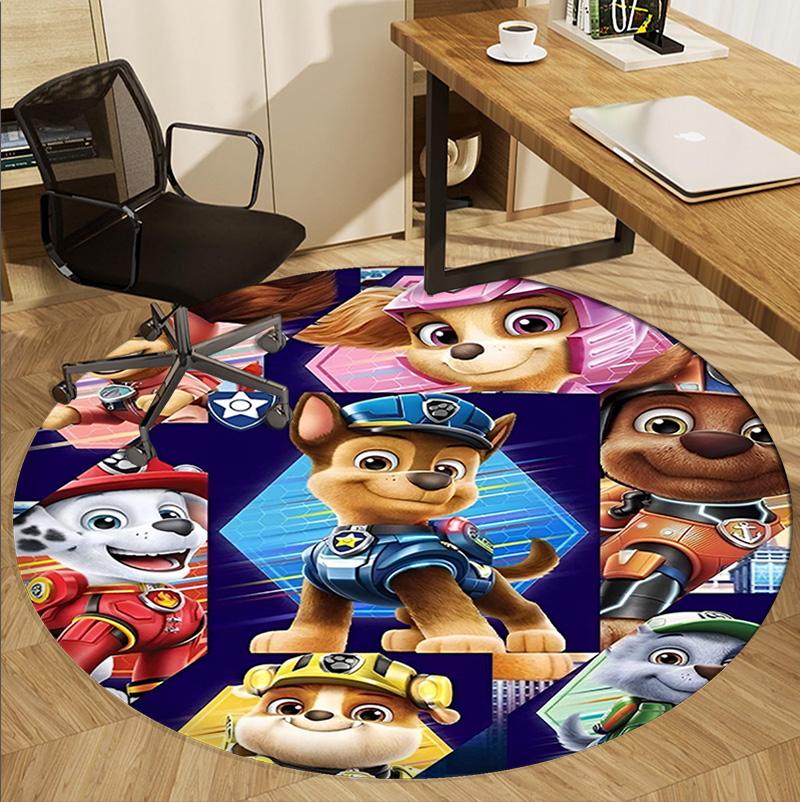 PAW Patrol Pattern Round Rug, Indoor/Outdoor Mat, for Picnic, Gameroom, Bedroom, Office, Living Room, Home Decor Carpet, Birthday Gift