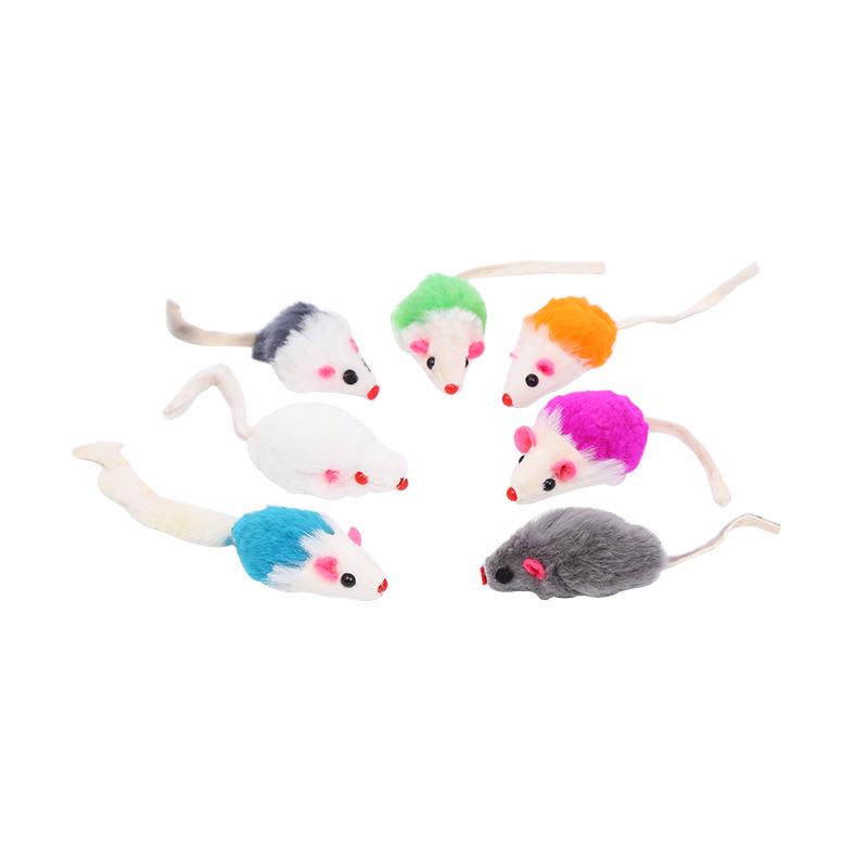 Colorful Rabbit Fur Mouse Cat Toy with Sand and Gravel for Self-Play