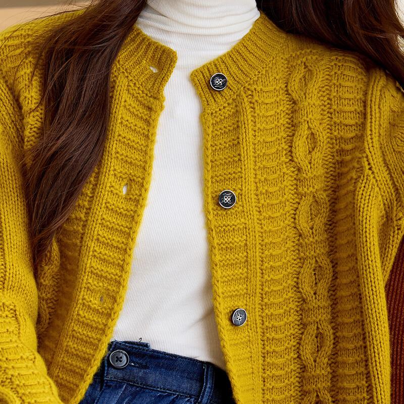 Srcr Women's 430g Thick 100% Wool Cable Knit Cardigan