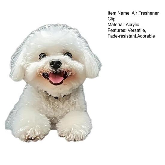 Car Outlet Ventilation Perfume Clips 2D Acrylic Auto Air Vent Clip Cute Smiling White Dog Hanging Ornament with Fragrance Diffuser