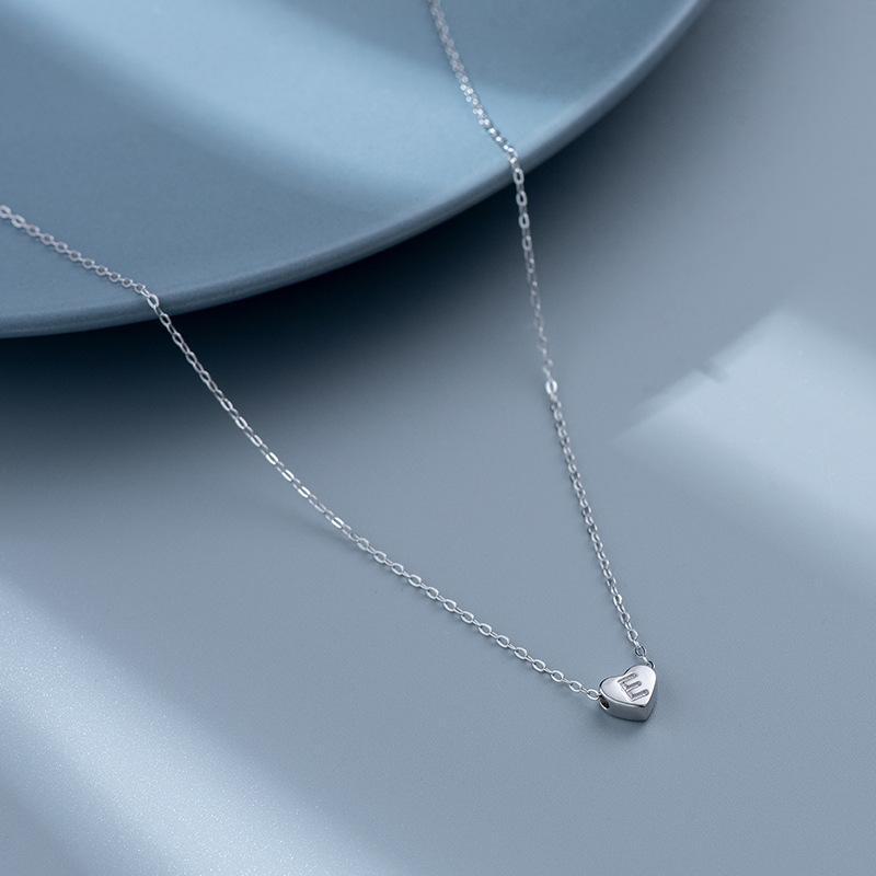 S925 Silver Heart-Shaped Initial Necklace - Korean Style Clavicle Chain with Trendy Peach Heart Design.