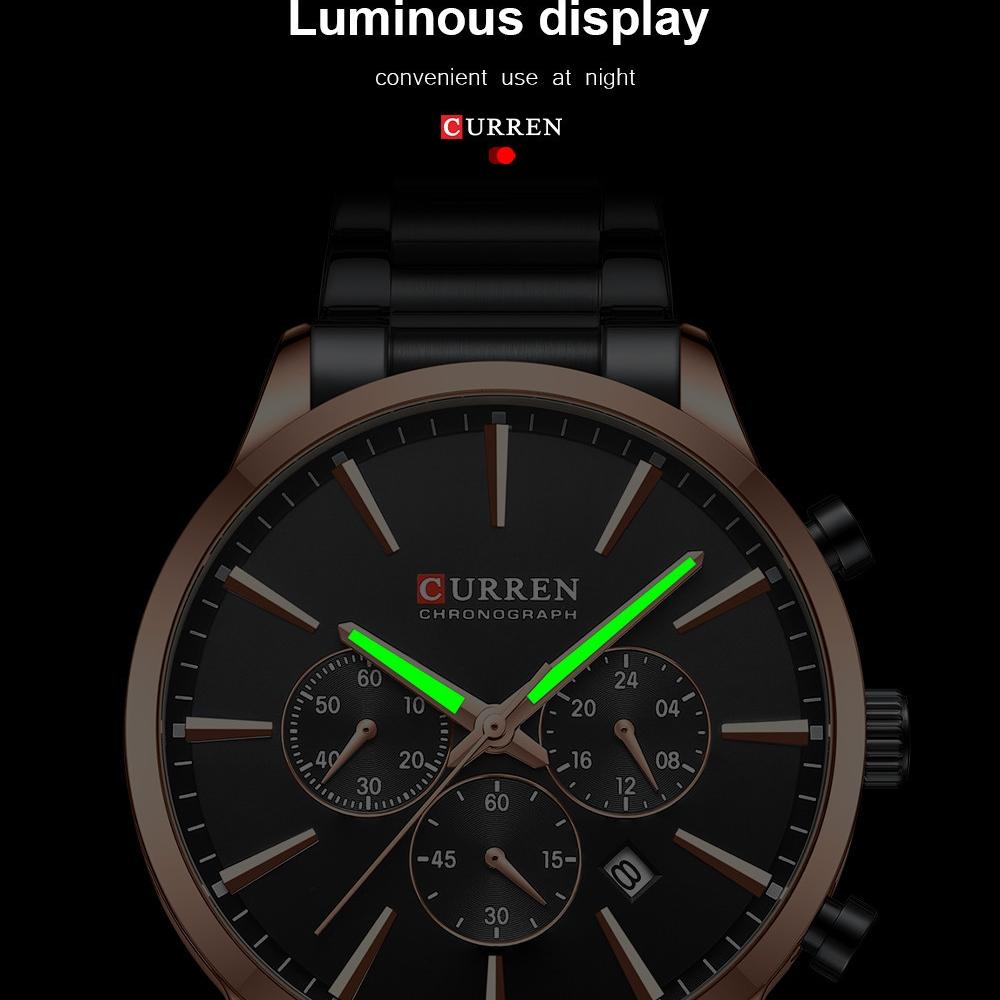 CURREN Steel Strap Watch Simple Calendar Large Dial Business Watch Waterproof Men's Fashion