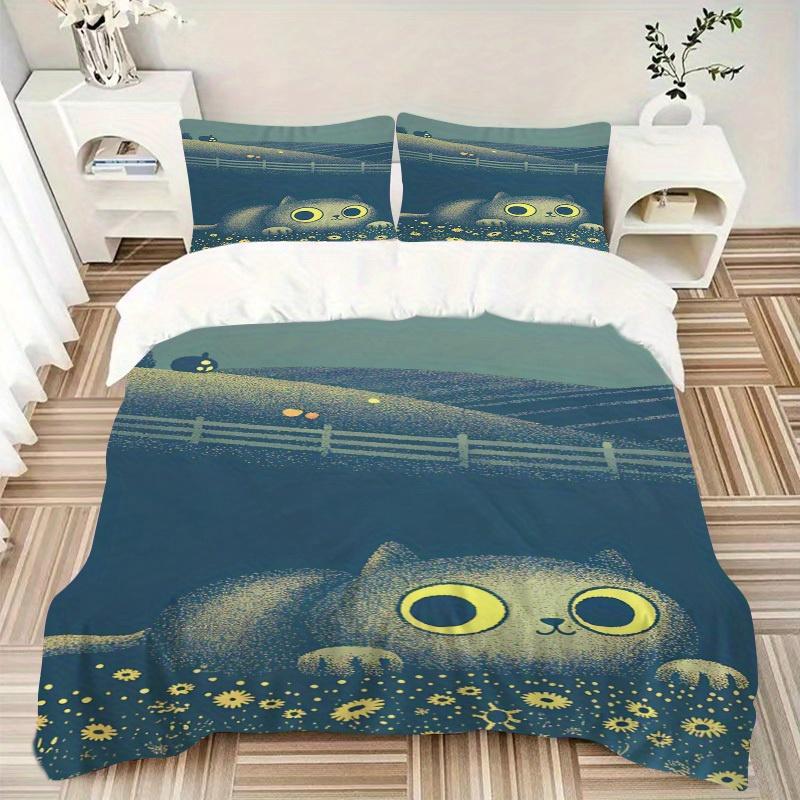 

3pcs CatFlowers Bedding Set Down Comforter Cover and Pillowcases, Suitable for Guest Room Home Decoration All Seasons(No Insert) S0819039 135x200cm