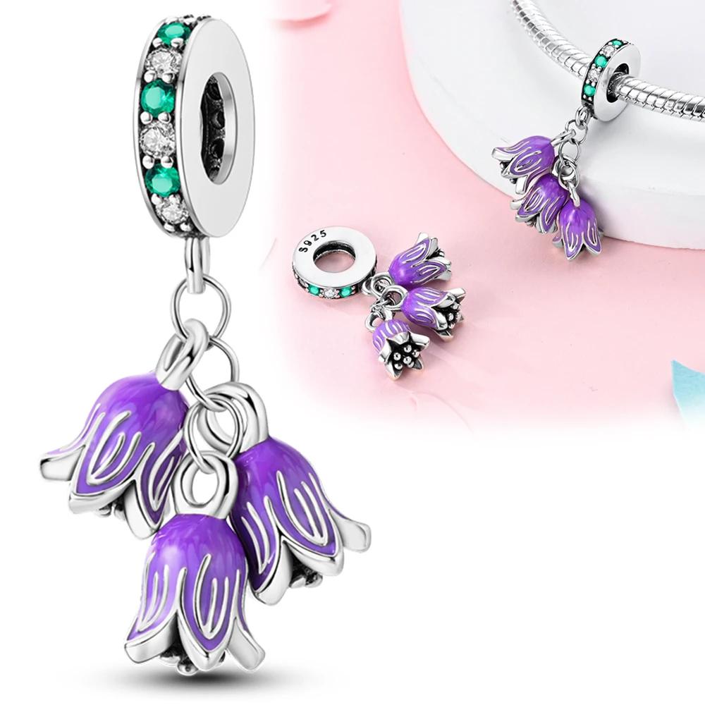 Copper Purple Series Butterfly Flower Iris Rubber Stopper Safety Chain For Women'S Bracelet Diy Jewelry Gift