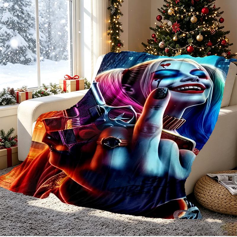 Harley Quinn Joker Pattern Blanket for Home Decoration, Bed, Sofa, Car Travel, Camping, Suitable for All Seasons, Birthday Christmas Gift