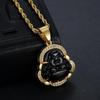 Jade Buddha Pendant Necklace W/ 18K Gold Plated Crystal Charm Hip Hop Chain