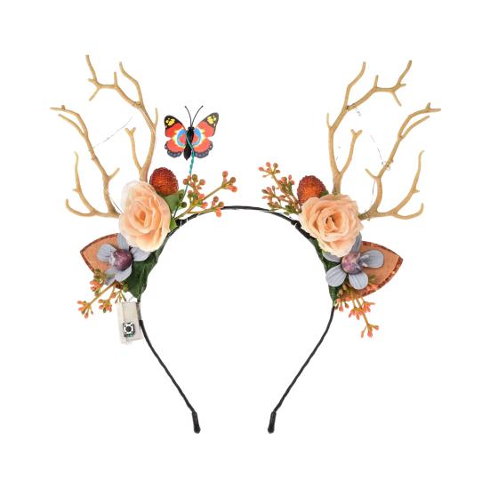 Christmas Hair Hoop Flower Butterflies Decor Antlers Design LED Light Headband Parties Performances Accessory