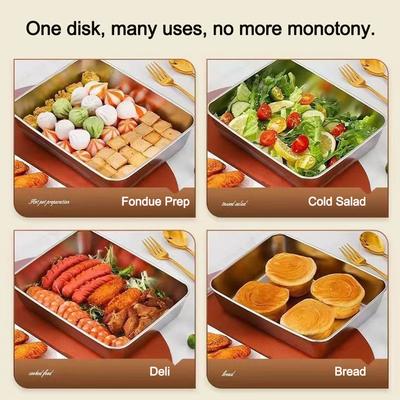 3PCS/4PCS Thickened Square Plate Stainless Steel Rectangular Food Storage Pan With Lid Dish Tray Freshing Lunch Box Container