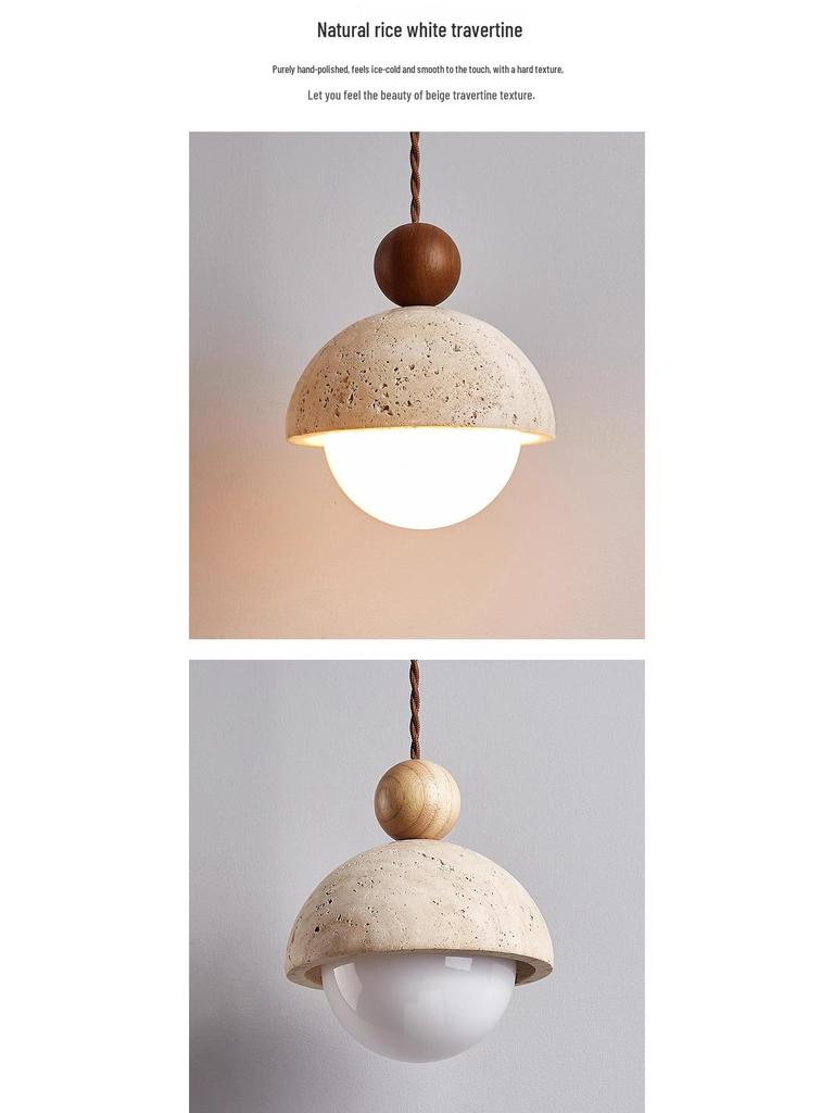 Yellow Travertine Pendant Light - Retro Cream Wabi-sabi Style for B&B, Restaurant, Bedroom, or Bedside.