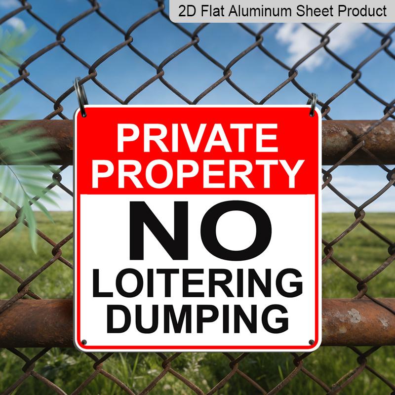 2D Flat 1pc, No Loitering No Trespassing Metal Sign - Private Property Warning Sign with Red/ Border & Lettering, Outdoor/Indoor Wall-Mounted 20*20cm