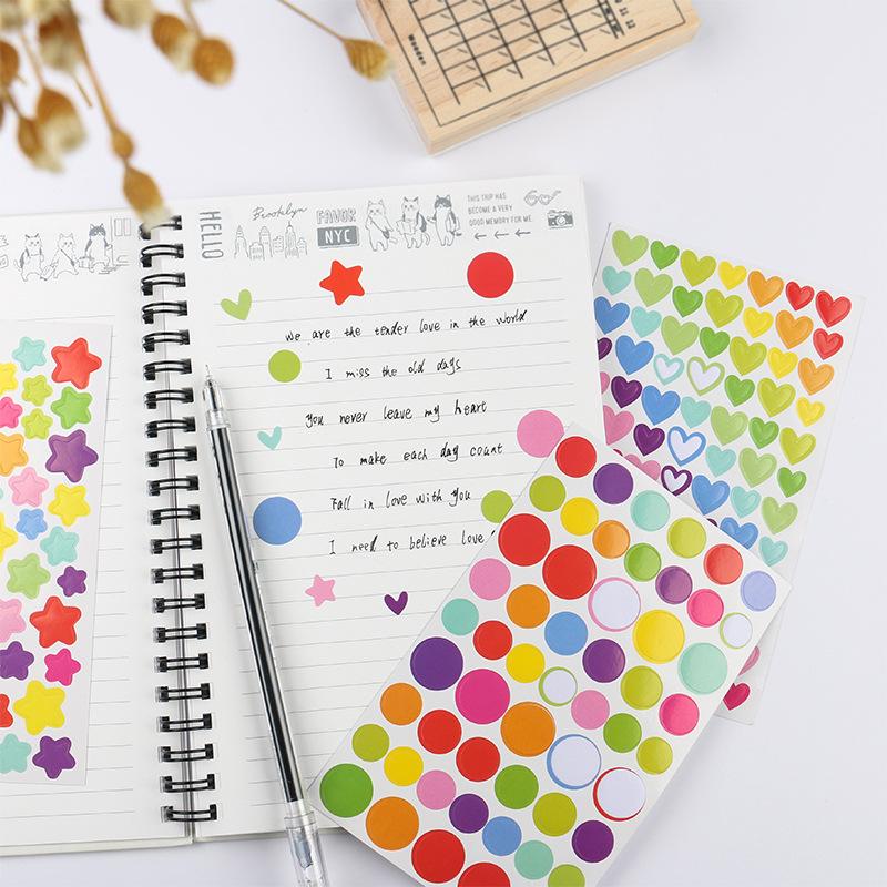 6 Sheets Colorful Stickers Pack Mini Star Heart Dots Self-adhesive Paper Marker Notes Decoration for Diary Album Reward