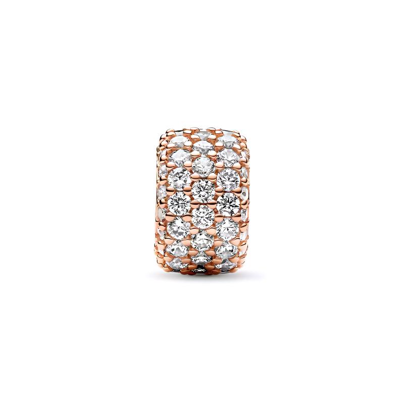 Pandora Sparkling Three-Row Pavé Charm Gold Plated Copper Silver Alloy Synthetic Cubic Zirconia Pendant Women’s Rose Gold 782820C01