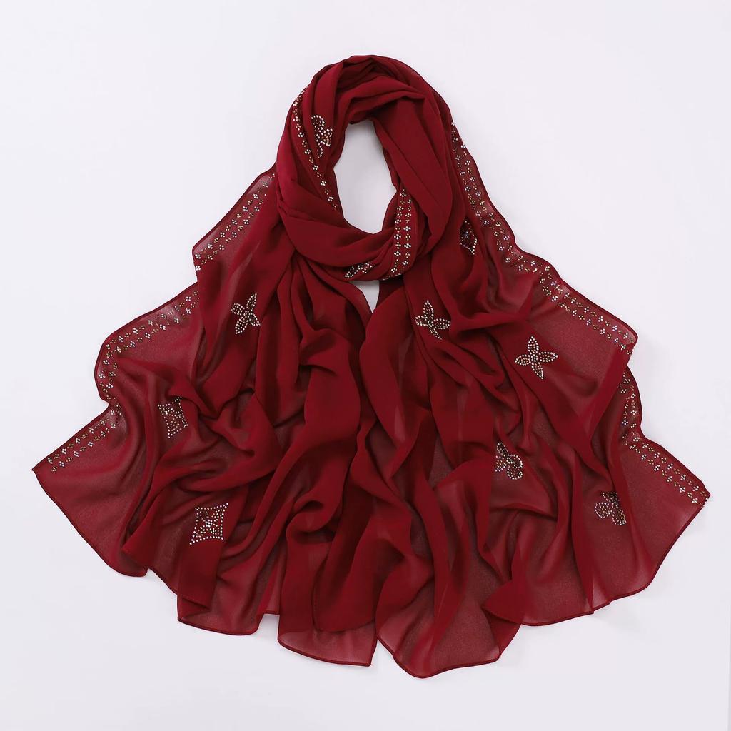 Diamond Pearl Chiffon Hijabs For Women Muslim Fashion Long Shawl Head Wrap For Women Turbans For Women Ramadan Turban Femme