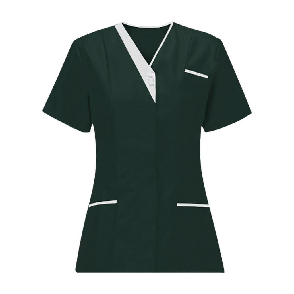 Women's Scrubs Tops V Neck Short Sleeve Working Blouse Housekeeping Uniforms Cleaning Uniform
