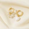 Romantic Temperament Imitation Pearl Beaded Asymmetric Heart-shaped Pendant Hoop Earrings for Women Korean Designer Jewelry Gift