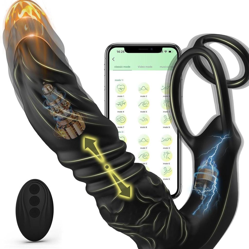 Remote-Controlled & App-Enabled Prostate Massager with Dual Ring Telescopic Vibration and Anal Plug for Men