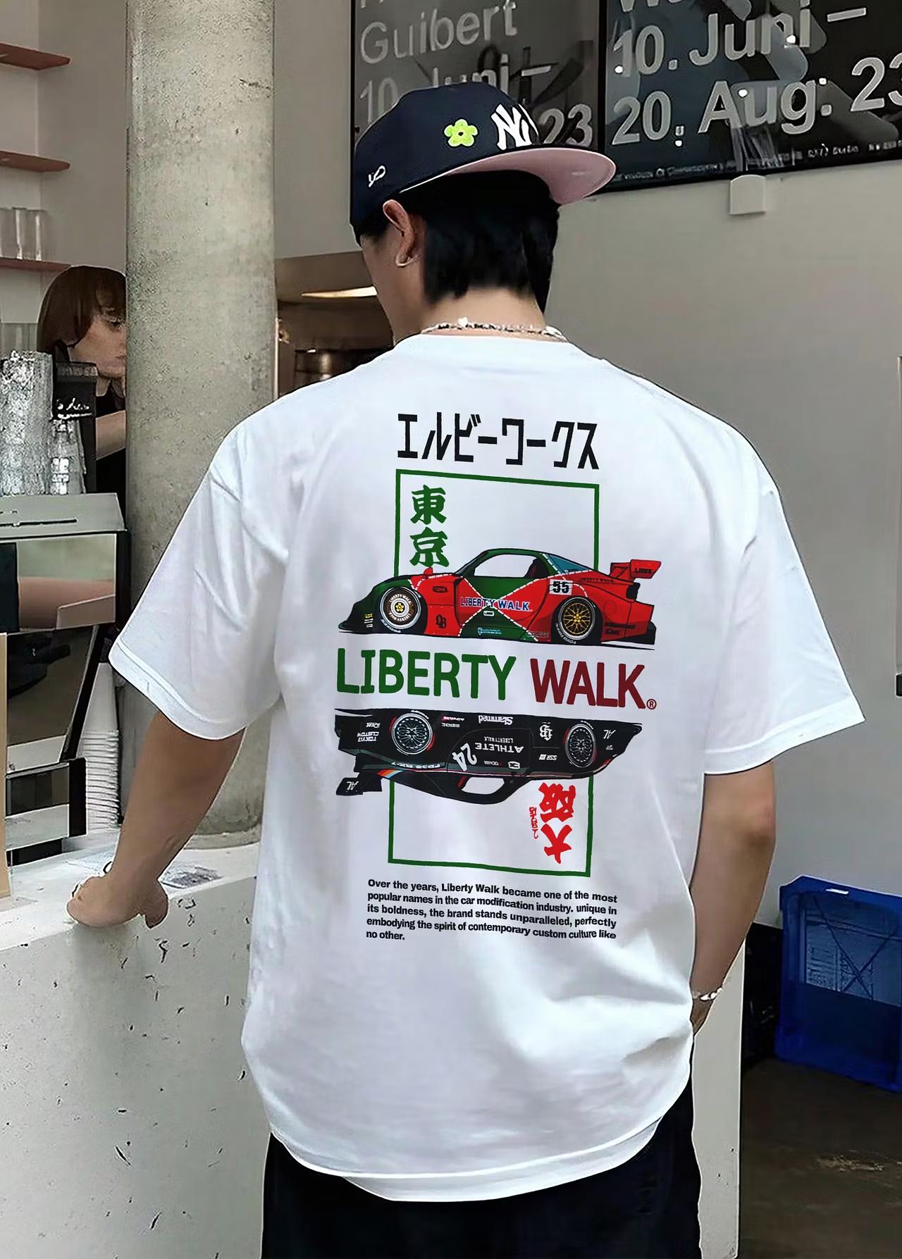 LBWK Liberty Walk Tokyo Race Car Print T-shirt Men Japanese Drift Car Culture Cotton Casual Unisex Tee 4XL