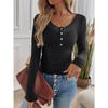 Women's Y2K Temperament Threaded Button Lace U Neck Knit Long Sleeve Top