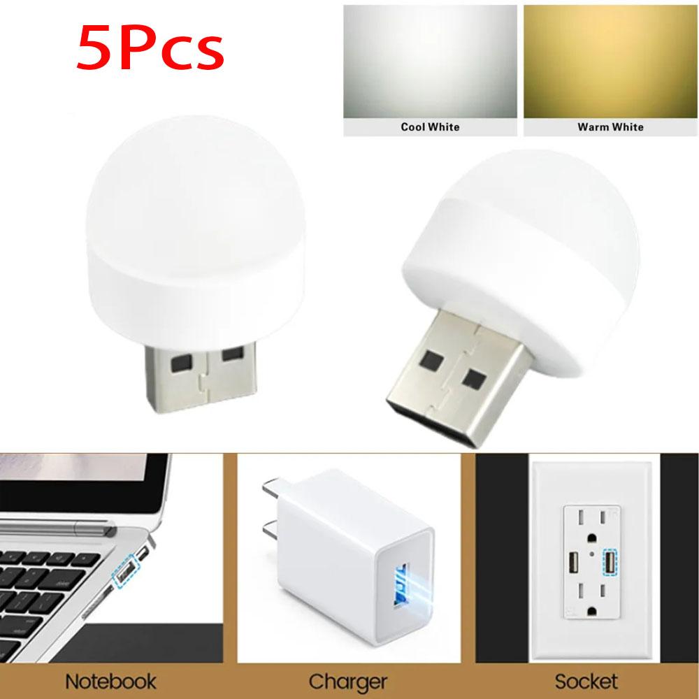 5Pcs Small USB Plug Lamp LED Night Light Computer Mobile Power Charging Mini Book Lamps LED Eye Protection Square Reading Light