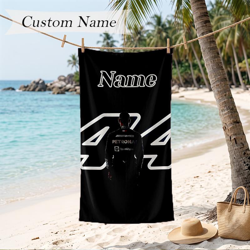 Lewis Hamilton Custom Name Printed Beach Towel Personalized Soft Towel For Swimming Beach Travel