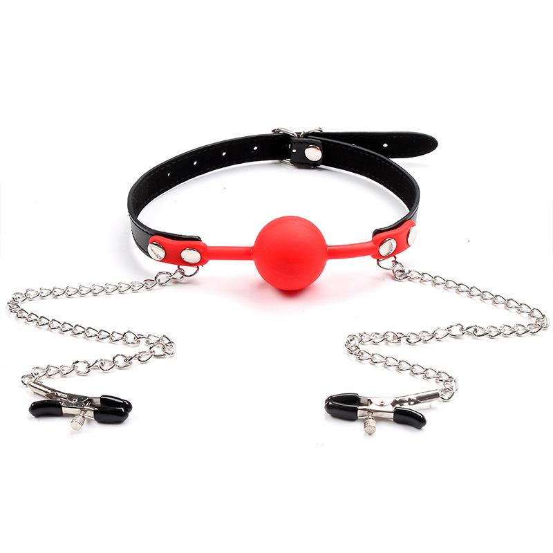 Silicone Ball Gag Mouth Plug Bondage Slave With Metal Nipple Clamps,Fetish Oral Sex Products Toys For Women Adult Games