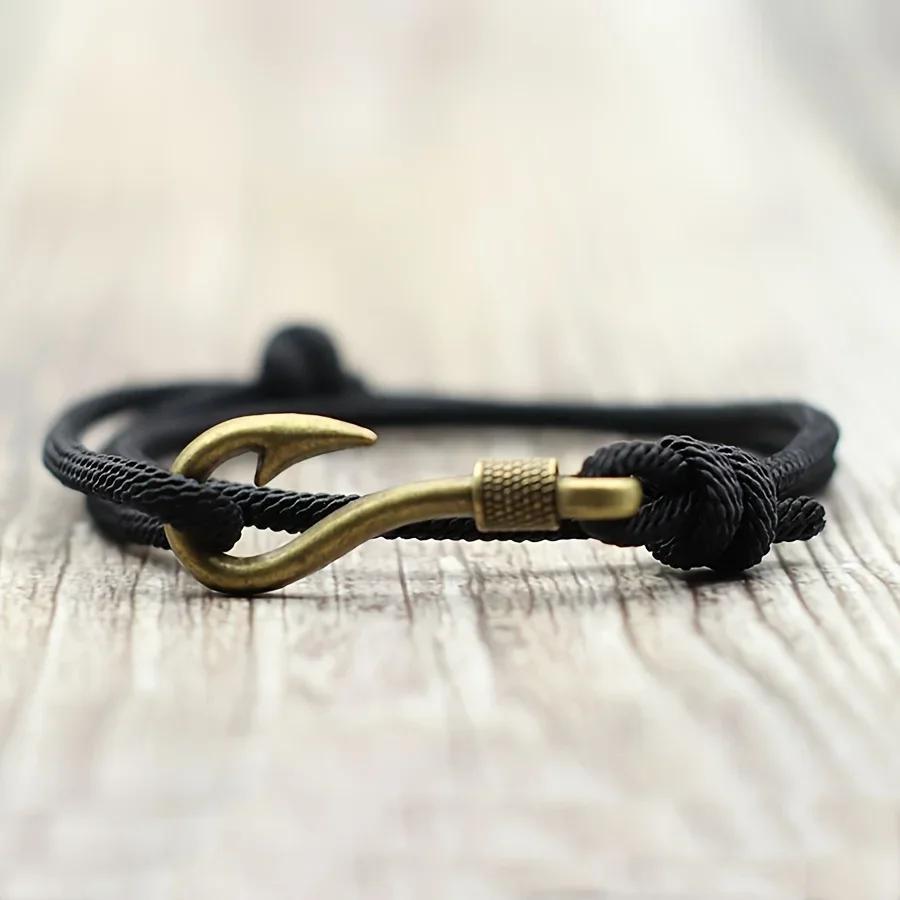 Trendy Fish Hook Double Layer Rope Bracelet, Adjustable Handmade Wristband for Men Women, Stylish Daily Wear Accessories & Gift