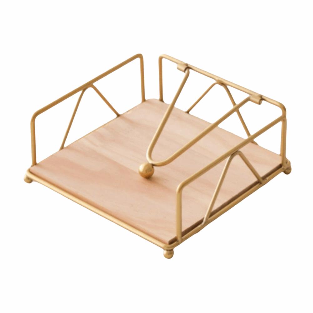 New Wood Base Iron Napkin Holder Modern Style Stable Countertop Napkin Organizer Napkin Organizer Table Decoration
