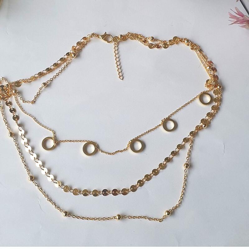 Fashion Geometric Copper Bead Chain Stacked Necklace Women, Simple Geometric Sequin Chain Circle Necklace