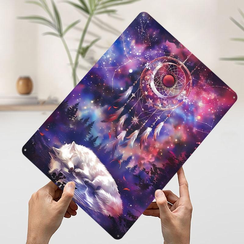 

Dreaming Wolf in Galaxy Tinplate Poster Customized Wall Art Vintage Retro Metal Signs for Room Decoration Garage Decorations 20x30cm（7.8x11.8inch）
