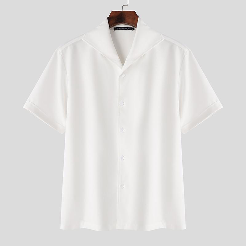 

INCERUN Мужские однотонные рубашки с лацканами и пуговицами, повседневные топы с короткими рукавами S белый