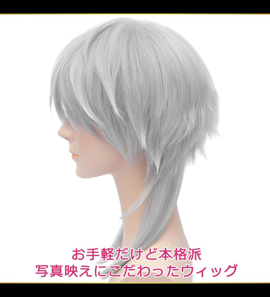 CaseEden Cosplay Wig, Short, Long Nape, Heat-Resistant, Silver-Gray Hair, Includes 2 Wig Nets