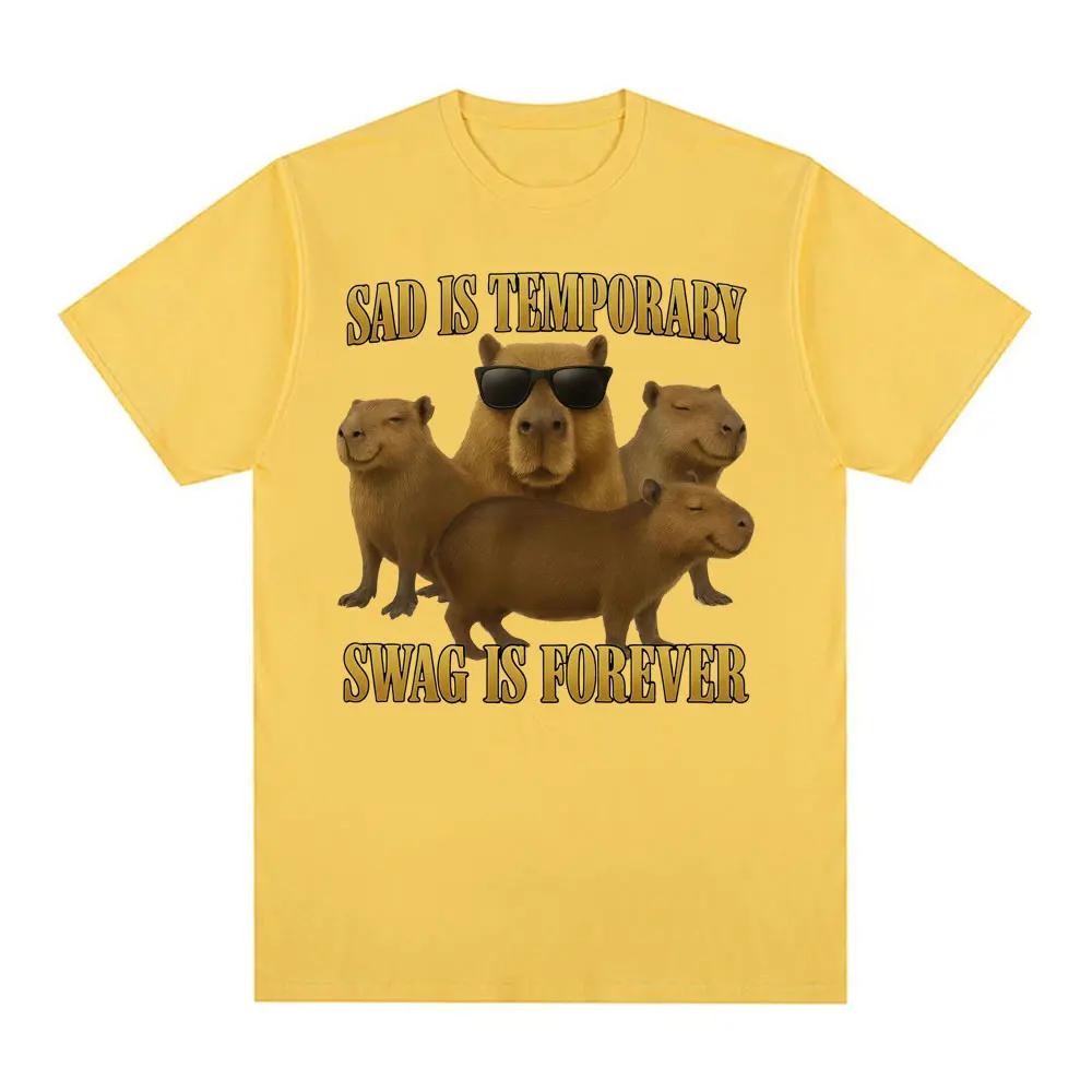 

Sad Is Temporary Swag Is Forever Meme T Shrt Vintage Capybara Funny Y2k Tee Shirt Unisex Casua Loose Short Sleeve T-shirt 4XL