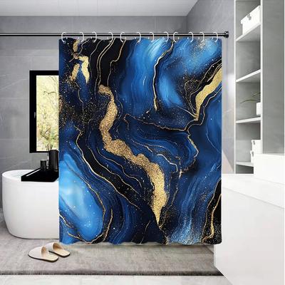 Luxurious Nordic Marble Shower Curtain - Water-Resistant Polyester, Golden Accents, Artistic Bath Decor with Eyelets