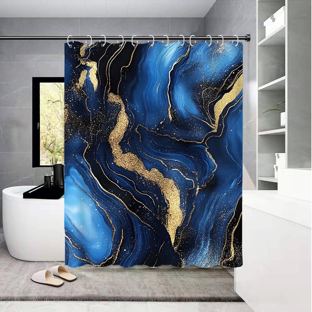 Luxurious Nordic Marble Shower Curtain - Water-Resistant Polyester, Golden Accents, Artistic Bath Decor With Eyelets