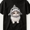 Shark Cat T-Shirt, Funny Cat Lover Shirt, Cat Mom Cat Dad Pet Owner Tee, Casual Everyday Cotton Wear, Silly Cat Birthday Gift